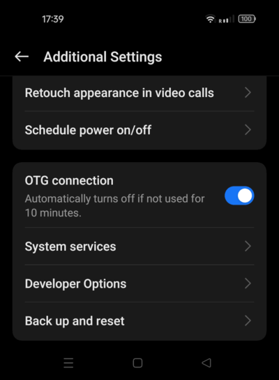 OTG connection in Settings